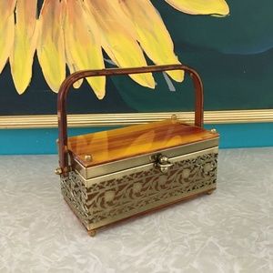 Vintage Tyrolean Lucite and Metal filigree Purse